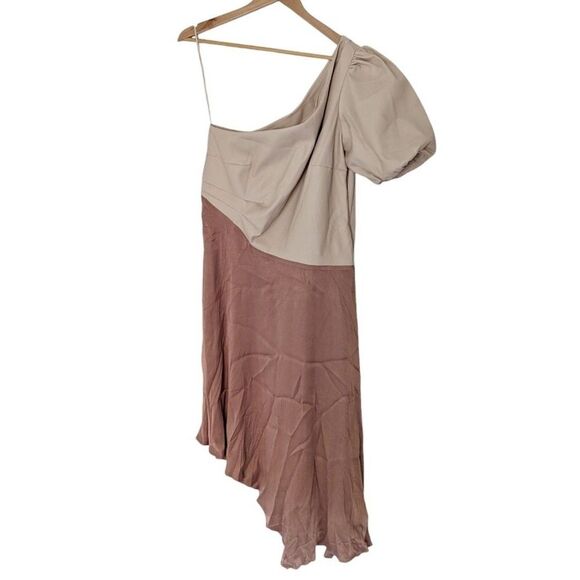 Anthropologie Faux Leather One-Shoulder Asymmetrical Midi Dress - Picture 2 of 8